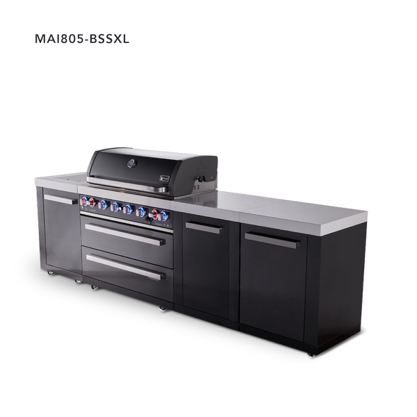 Mont Alpi 6-Burner Black Series Outdoor Kitchen Island With XL Extra Storage Cabinet
