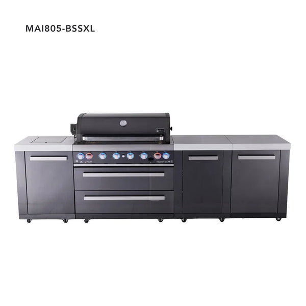 Mont Alpi 6-Burner Black Series Outdoor Kitchen Island With XL Extra Storage Cabinet