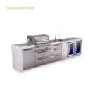 Mont Alpi 4-Burner Deluxe Series Outdoor Kitchen Island With Beverage Center And Deluxe Fridge Module Plus Extra Drawer Cabinet - MAi400-DBEVFCDR