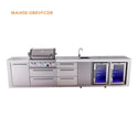 Mont Alpi 4-Burner Deluxe Series Outdoor Kitchen Island With Beverage Center And Deluxe Fridge Module Plus Extra Drawer Cabinet - MAi400-DBEVFCDR