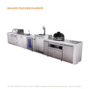Mont Alpi 4-Burner Deluxe Series Outdoor Kitchen Island With Beverage Center, Kegerator And Kamado Grill Module Plus Extra Storage Drawer Slides - MAi400-DKEGBEVKAMDR