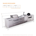 Mont Alpi 4-Burner Deluxe Series Outdoor Kitchen Island With Kegerator And Kamado Grill Module Plus Extra Storage Drawer Slides - MAi400-DKEGKAMDR