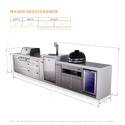 Mont Alpi 4-Burner Deluxe Series Outdoor Kitchen Island With Kegerator, Kamado And Corner Fridge Module Plus Extra Drawers Slide Cabinet - MAi400-DKEGFCKAMDR