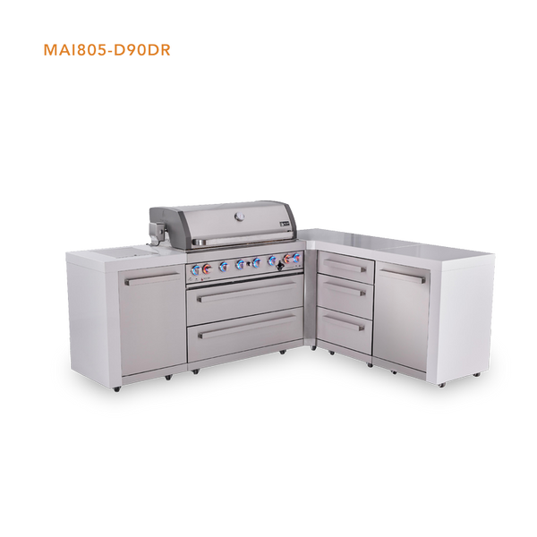 Mont Alpi 6 Burner L Shaped Deluxe Series Outdoor Kitchen Island with Extra Drawer Slides Cabinet Module - MAi805-D90DR