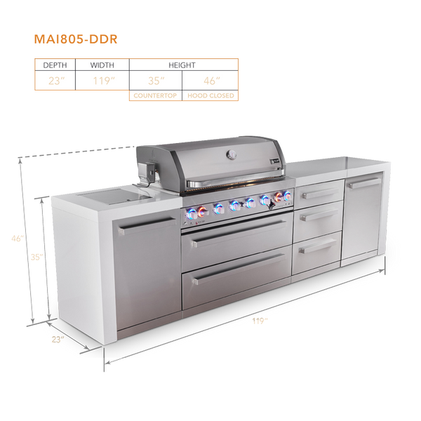 Mont Alpi 6 burner Deluxe Series Outdoor  Kitchen Island with Extra Drawer Slides Cabinet Module