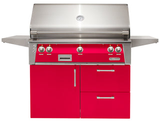 Buy raspberry-red-gloss Alfresco ALXE 42-Inch Freestanding Gas Grill On Deluxe Cart