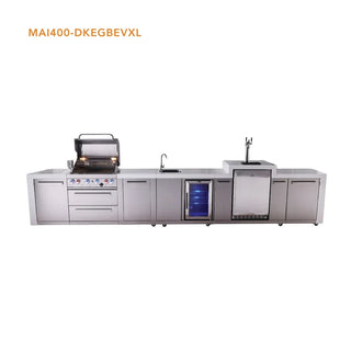 Mont Alpi 4 Burner Deluxe Series Outdoor Kitchen Island with Beverage Center and Kegerator Module Plus Extra Storage Cabinet - MAi400-DKEGBEVXL