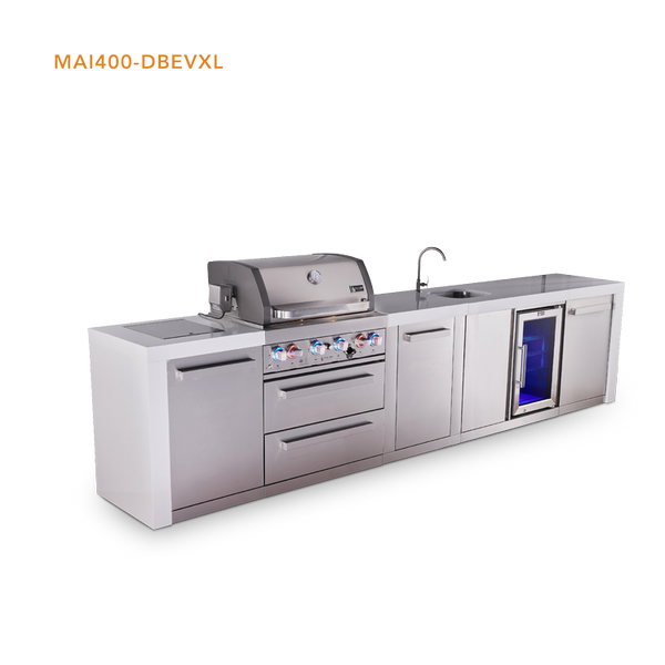 Mont Alpi 4 Burner Deluxe Series Outdoor Kitchen Island with Beverage Center and Extra Storage Cabinet