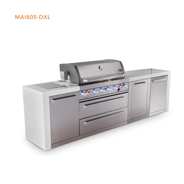 Mont Alpi 6 Burner Deluxe Series Outdoor Kitchen Island with Extra Storage Cabinet - MAI805-DXL