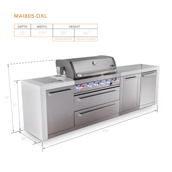 Mont Alpi 6 Burner Deluxe Series Outdoor Kitchen Island with Extra Storage Cabinet - MAI805-DXL