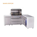Mont Alpi 6 Burner L Shaped Deluxe Series Outdoor Kitchen Island with Corner Fridge and Extra Drawer Slides Cabinet