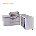 Mont Alpi 4-Burner L-Shaped Deluxe Series Outdoor Kitchen Island With Corner Fridge And Extra Drawer Slides Cabinet Module - MAi400-D90FCDR