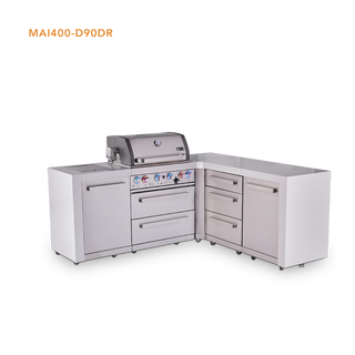 Mont Alpi 4-Burner L-Shaped Deluxe Series Outdoor Kitchen Island With Extra Drawer Slides Cabinet Module -  MAi400-D90DR
