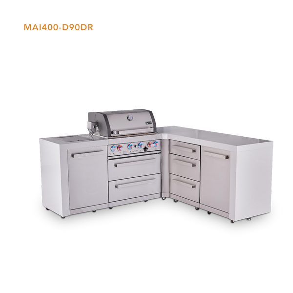 Mont Alpi 4-Burner L-Shaped Deluxe Series Outdoor Kitchen Island With Extra Drawer Slides Cabinet Module -  MAi400-D90DR