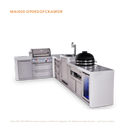 Mont Alpi 4-Burner L-Shaped Deluxe Series Outdoor Kitchen Island With Kegerator, Kamado And Corner Fridge Module - MAi400-D90KEGFCKAMDR
