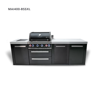 Mont Alpi 4-Burner Black Series Outdoor Kitchen Island With XL Extra Storage Cabinet