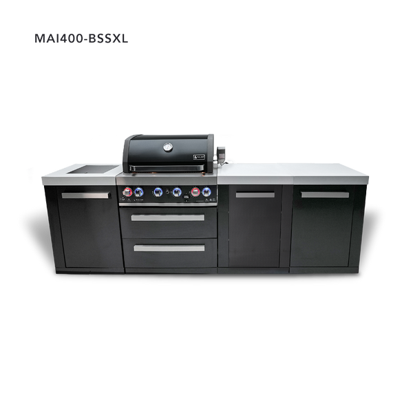 Mont Alpi 4-Burner Black Series Outdoor Kitchen Island With XL Extra Storage Cabinet