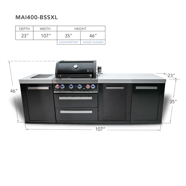 Mont Alpi 4-Burner Black Series Outdoor Kitchen Island With XL Extra Storage Cabinet