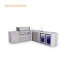 Mont Alpi 6-Burner L-Shaped Deluxe Series Outdoor Kitchen Island With Beverage Center, Corner Fridge & Extra Drawer Slides Cabinet