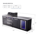 Mont Alpi 4-Burner Black Series Outdoor Kitchen Island With Fridge Module And XL Extra Storage Cabinet