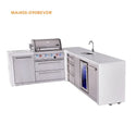 Mont Alpi 4-Burner L-Shaped Deluxe Series Outdoor Kitchen Island With Beverage Center And Extra Drawer Slides Cabinet - MAi400-D90BEVDR