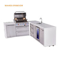Mont Alpi 4-Burner L-Shaped Deluxe Series Outdoor Kitchen Island With Beverage Center And Extra Drawer Slides Cabinet - MAi400-D90BEVDR