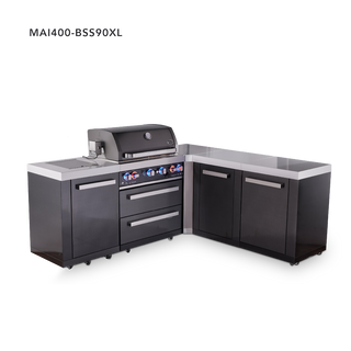 Mont Alpi 4-Burner L-Shaped Black Series Outdoor Kitchen Island With 90-Degree Corner And XL Extra Storage Cabinet
