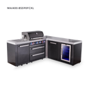 Mont Alpi 4-Burner L-Shaped Black Series Outdoor Kitchen Island With 90-Degree Corner, Fridge Module And XL Extra Storage Cabinet