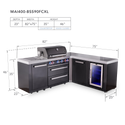 Mont Alpi 4-Burner L-Shaped Black Series Outdoor Kitchen Island With 90-Degree Corner, Fridge Module And XL Extra Storage Cabinet