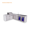 Mont Alpi 4 Burner L-Shaped Deluxe Series Outdoor Kitchen Island with Beverage Center and Corner Fridge Module Plus Extra Storage Cabinet - MAi400-D90BEVFCXL