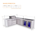 Mont Alpi 4 Burner L-Shaped Deluxe Series Outdoor Kitchen Island with Beverage Center and Corner Fridge Module Plus Extra Storage Cabinet - MAi400-D90BEVFCXL