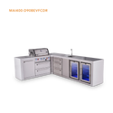 Mont Alpi L-Shaped 4-Burner Deluxe Series Outdoor Kitchen Island With Beverage Center And Corner Fridge Module Plus Extra Drawer Slides Cabinet - MAi400-D90BEVFCDR