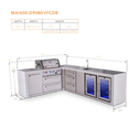 Mont Alpi L-Shaped 4-Burner Deluxe Series Outdoor Kitchen Island With Beverage Center And Corner Fridge Module Plus Extra Drawer Slides Cabinet - MAi400-D90BEVFCDR