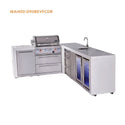 Mont Alpi L-Shaped 4-Burner Deluxe Series Outdoor Kitchen Island With Beverage Center And Corner Fridge Module Plus Extra Drawer Slides Cabinet - MAi400-D90BEVFCDR