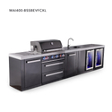 Mont Alpi 4-Burner Black Series Outdoor Kitchen Island With Beverage Center, Fridge Module And XL Extra Storage Cabinet