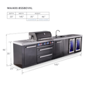 Mont Alpi 4-Burner Black Series Outdoor Kitchen Island With Beverage Center, Fridge Module And XL Extra Storage Cabinet