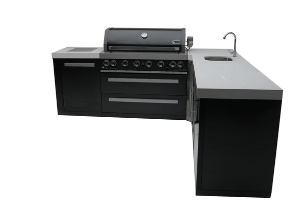 Mont Alpi 805 Black Stainless Steel Island with a 90 Degree Corner and Beverage Center