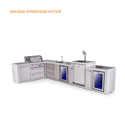 Mont Alpi 4-Burner L-Shaped Deluxe Series Outdoor Kitchen Island With Beverage Center, Kegerator And Corner Fridge Module - MAi400-D90KEGBEVFCDR