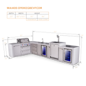 Mont Alpi 4-Burner L-Shaped Deluxe Series Outdoor Kitchen Island With Beverage Center, Kegerator And Corner Fridge Module - MAi400-D90KEGBEVFCDR