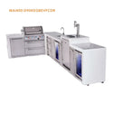 Mont Alpi 4-Burner L-Shaped Deluxe Series Outdoor Kitchen Island With Beverage Center, Kegerator And Corner Fridge Module - MAi400-D90KEGBEVFCDR