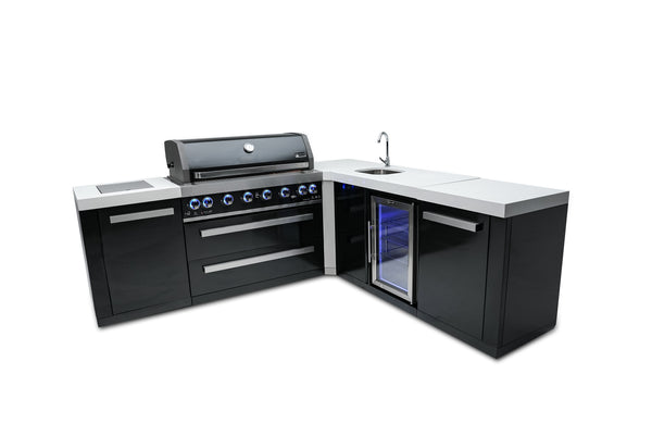Mont Alpi 805 Black Stainless Steel Island with a 90 Degree Corner and Beverage Center