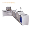 Mont Alpi 4 Burner L-Shaped Deluxe Series Outdoor Kitchen Island with Beverage Center, Kegerator and Corner Fridge Module Plus Extra Storage Cabinet
