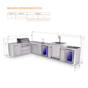 Mont Alpi 4 Burner L-Shaped Deluxe Series Outdoor Kitchen Island with Beverage Center, Kegerator and Corner Fridge Module Plus Extra Storage Cabinet