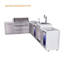 Mont Alpi 6-Burner L-Shaped Deluxe Series Outdoor Kitchen Island With Beverage Center, Kegerator And Corner Fridge Module Plus Extra Drawer Slides Cabinet-MAi805-D90KEGDR
