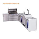 Mont Alpi 6-Burner L-Shaped Deluxe Series Outdoor Kitchen Island With Beverage Center, Kegerator And Corner Fridge Module Plus Extra Drawer Slides Cabinet-MAi805-D90KEGBEVDR