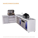 Mont Alpi 4-Burner L-Shaped Deluxe Outdoor Kitchen Island With Beverage Center, Kamado And Corner Fridge Module Plus Extra Drawer Slides Cabinet - MAi400-D90BEVFCKAMDR
