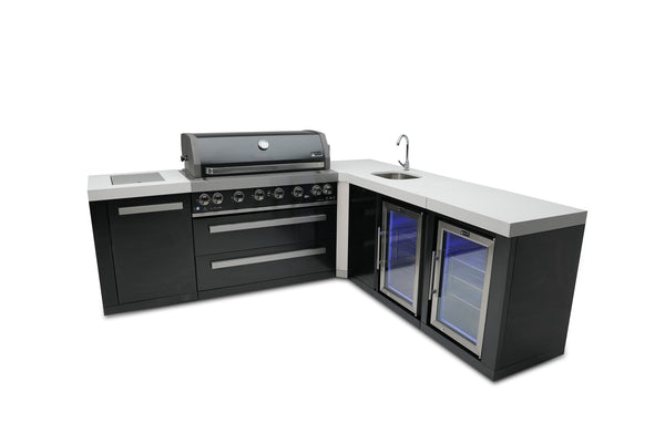 Mont Alpi 805 Black Stainless Steel Island with a 90 Degree Corner, Beverage center and Fridge Cabinet