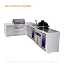 Mont Alpi 4-Burner L-Shaped Deluxe Series Outdoor Kitchen Island With Beverage Center, Kamado And Corner Fridge Module Plus Extra Storage Cabinet