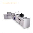 Mont Alpi 4-Burner L-Shaped Deluxe Series Outdoor Kitchen Island With Beverage Center, Kegerator, Kamado Module, And Extra Drawer Slides Cabinet - MAi400-D90KEGBEVKAMDR