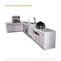 Mont Alpi 4-Burner L-Shaped Deluxe Series Outdoor Kitchen Island With Beverage Center, Kegerator, Kamado Module, And Extra Drawer Slides Cabinet - MAi400-D90KEGBEVKAMDR